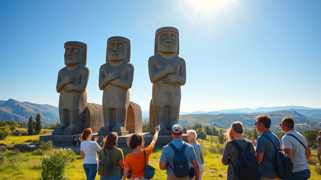 ancient sandstone humanoid statues