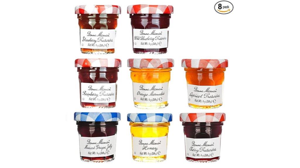assorted preserves eight small jars
