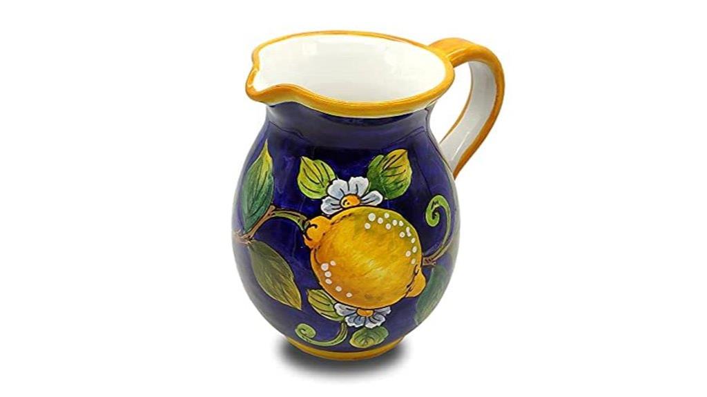 blue hand painted ceramic carafe