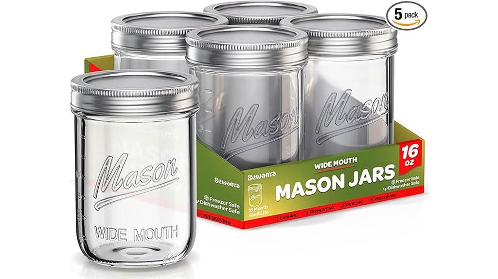 five 16 oz mason jars