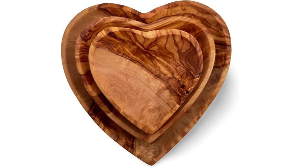 handmade olive wood heart trays