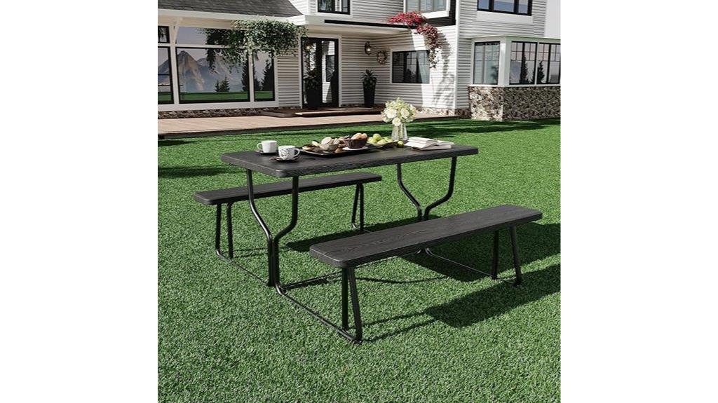 outdoor wooden picnic benches