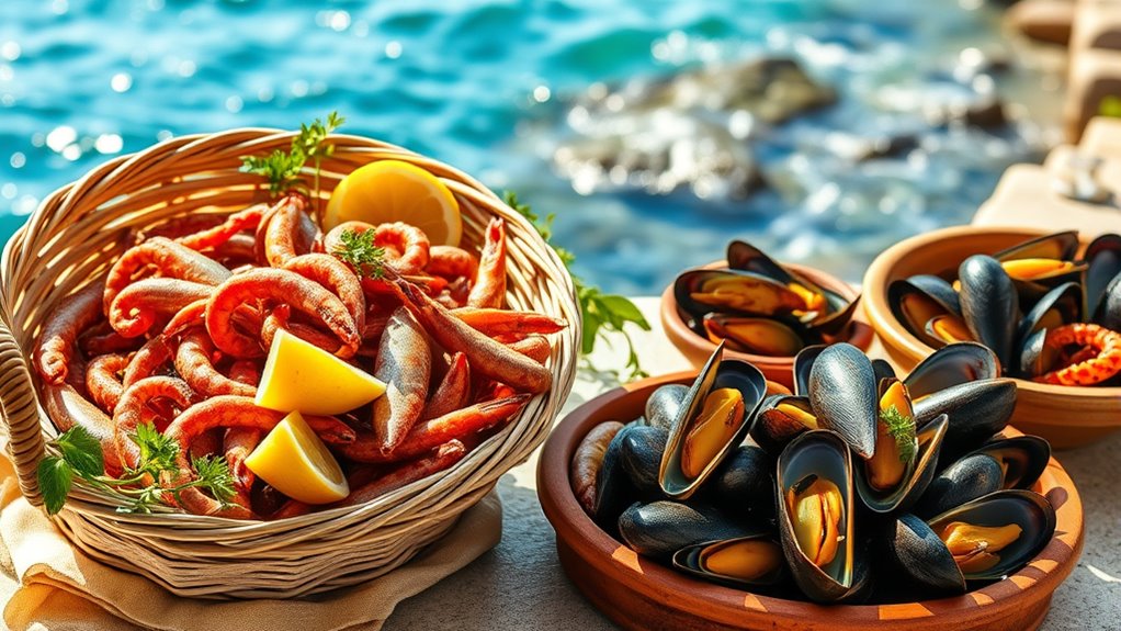 seafood pasta and cheeses
