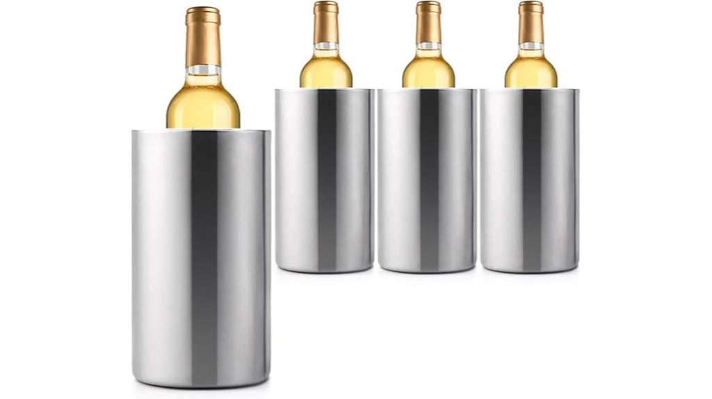 set of four stainless steel wine chillers