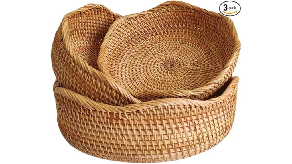 set of three rattan baskets