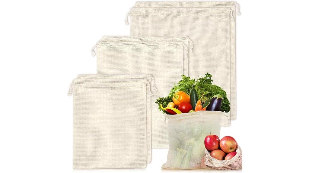six reusable mesh produce bags
