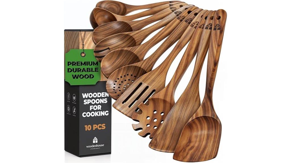 ten wooden cooking spoons