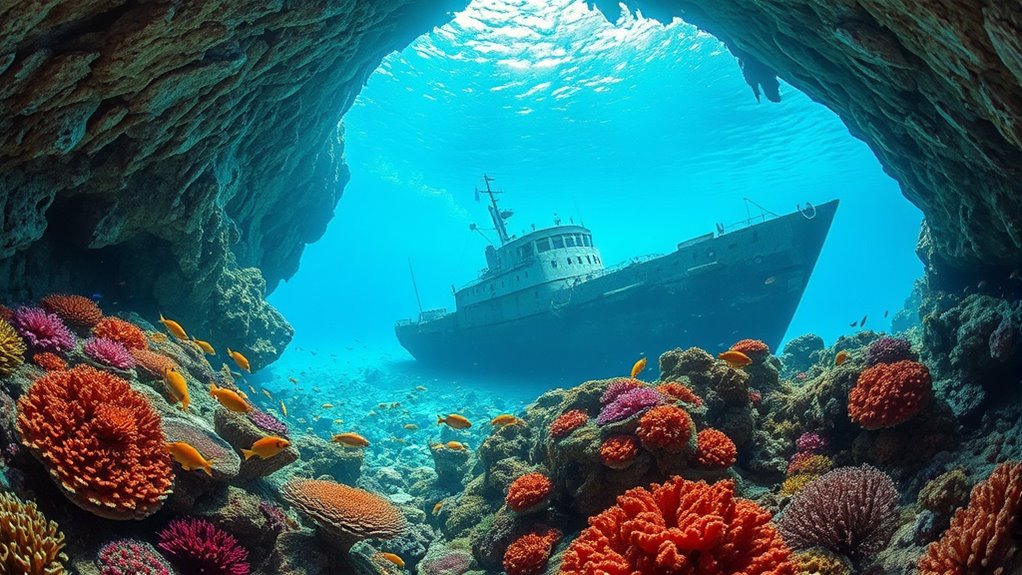 underwater caves and wrecks
