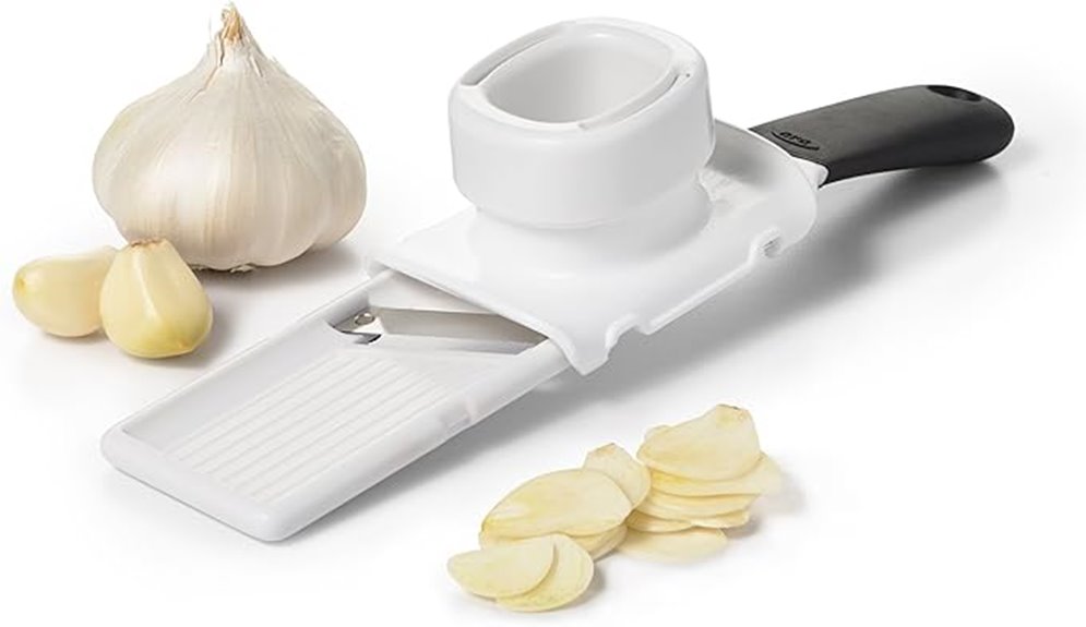 white oxo garlic slicer