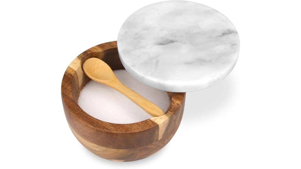 wooden salt cellar with marble lid